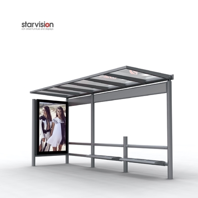 L4200mm W2500mm Stainless Steel Bus Stop Shelter With 6 Sheet Advertising Light Box